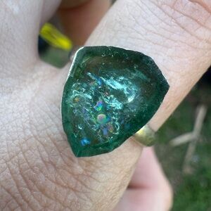 Rare large genuine tourmaline slice ring handmade high end